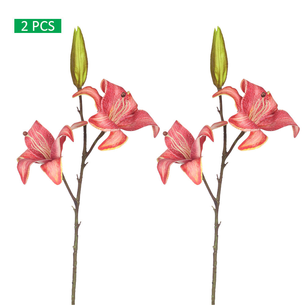 عبوتان من زهور الزنبق بثلاثة رؤوس شبيهة بالطبيعية (بدون مزهرية)