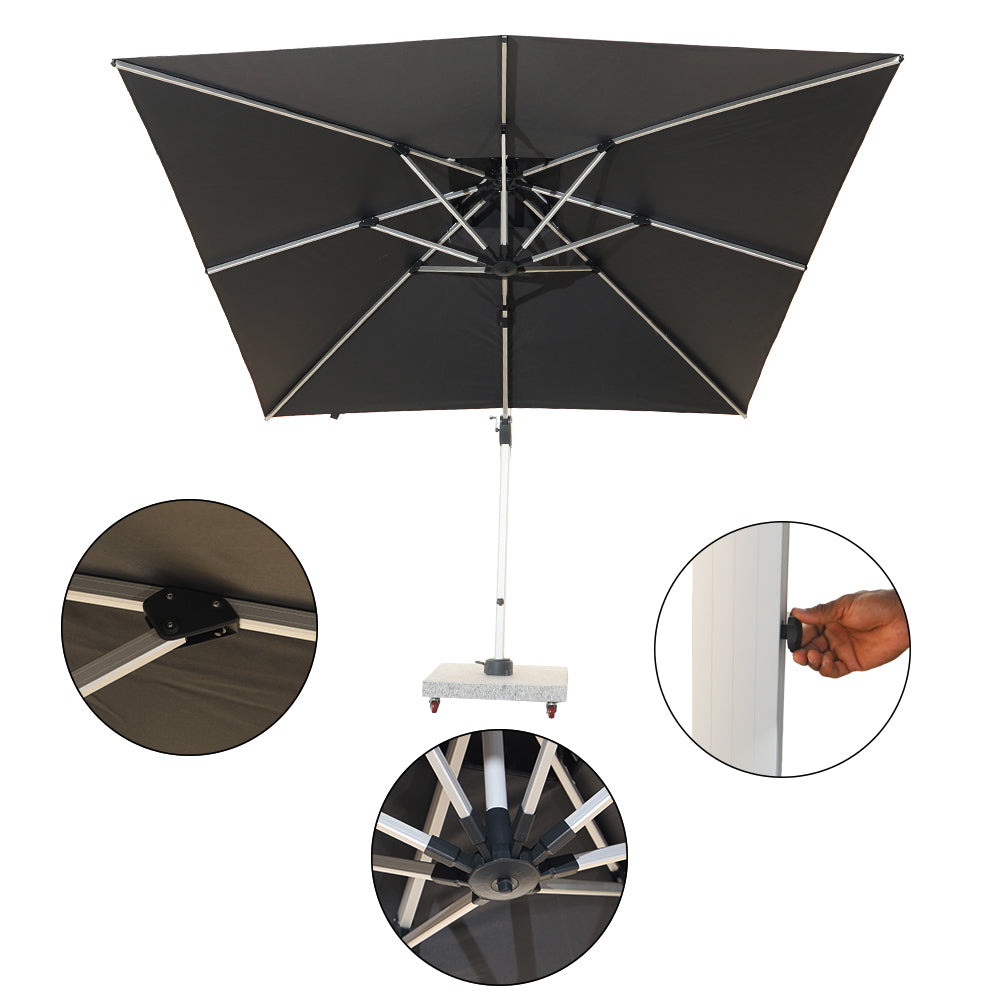 3m Cantilever Garden Parasol  with 120kg Marble Base with Assembly