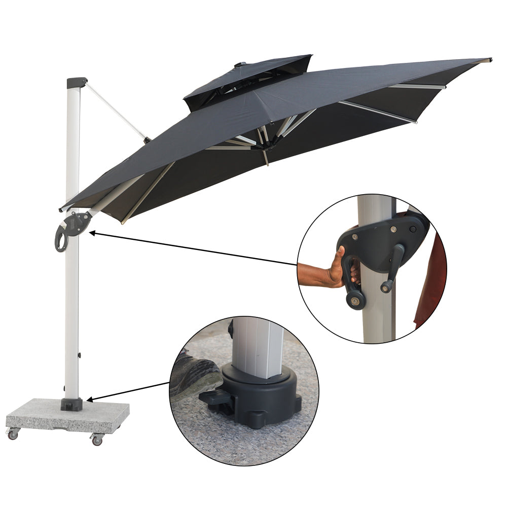 3m Cantilever Garden Parasol  with 120kg Marble Base with Assembly