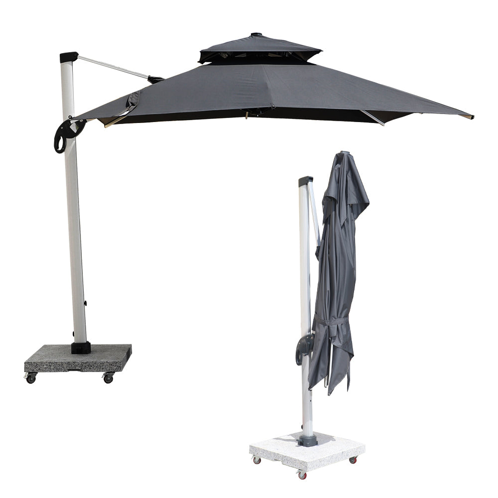 3m Cantilever Garden Parasol  with 120kg Marble Base with Assembly
