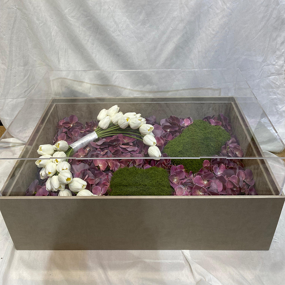 A Symphony of Nature: White Tulips, Hydrangeas & Moss Elegance for display purposes only (non-sale)