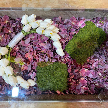 A Symphony of Nature: White Tulips, Hydrangeas & Moss Elegance for display purposes only (non-sale)