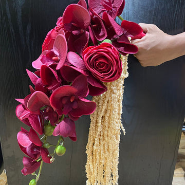 Burgundy Orchid Cascade Floral Arrangement for display purposes only (non-sale)