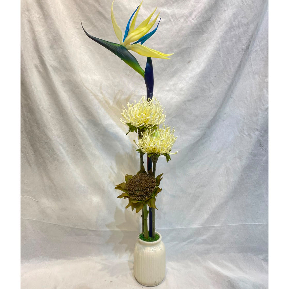 Elegant Artificial Bird of Paradise & Sunflower Floral Arrangement for display purposes only (non-sale)