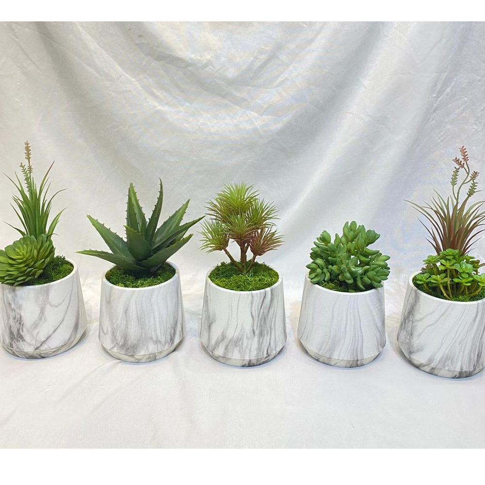 🌿 Elegant Marble Faux Succulent Planter Collection | Modern Green Décor