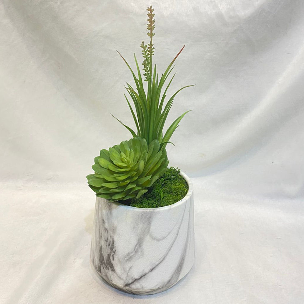 🌿 Elegant Marble Faux Succulent Planter Collection | Modern Green Décor