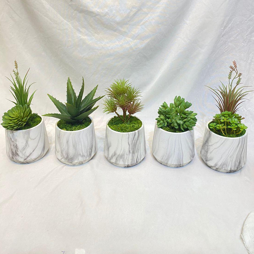 🌿 Elegant Marble Faux Succulent Planter Collection | Modern Green Décor