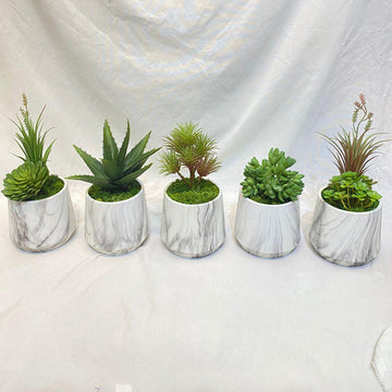 🌿 Elegant Marble Faux Succulent Planter Collection | Modern Green Décor