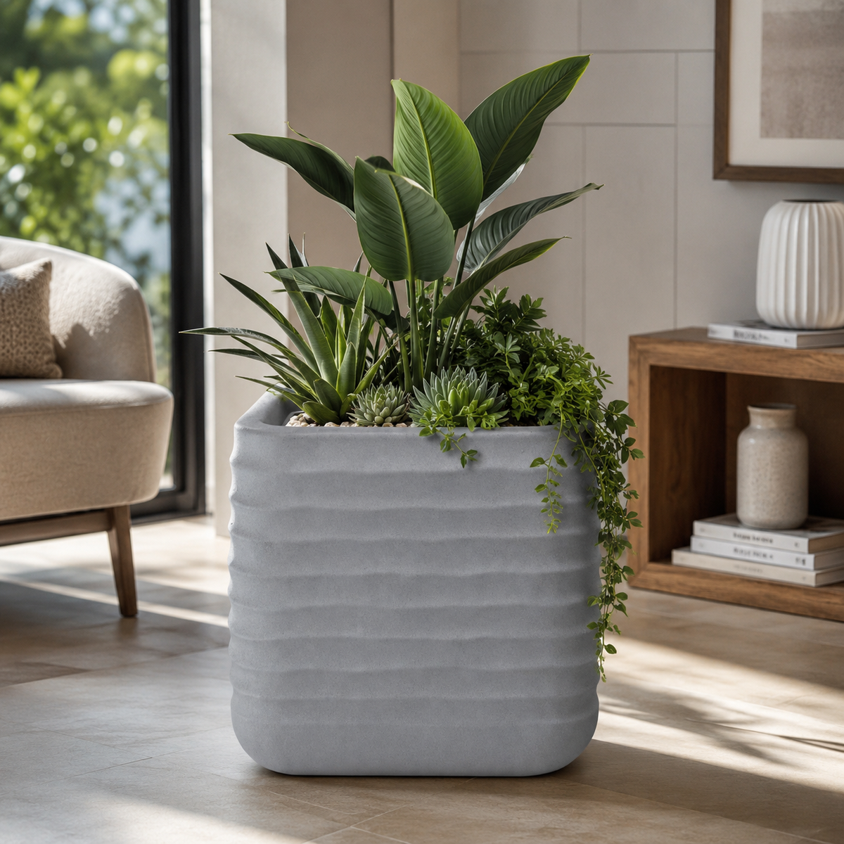 Modern Square Ripple Plastic Planter