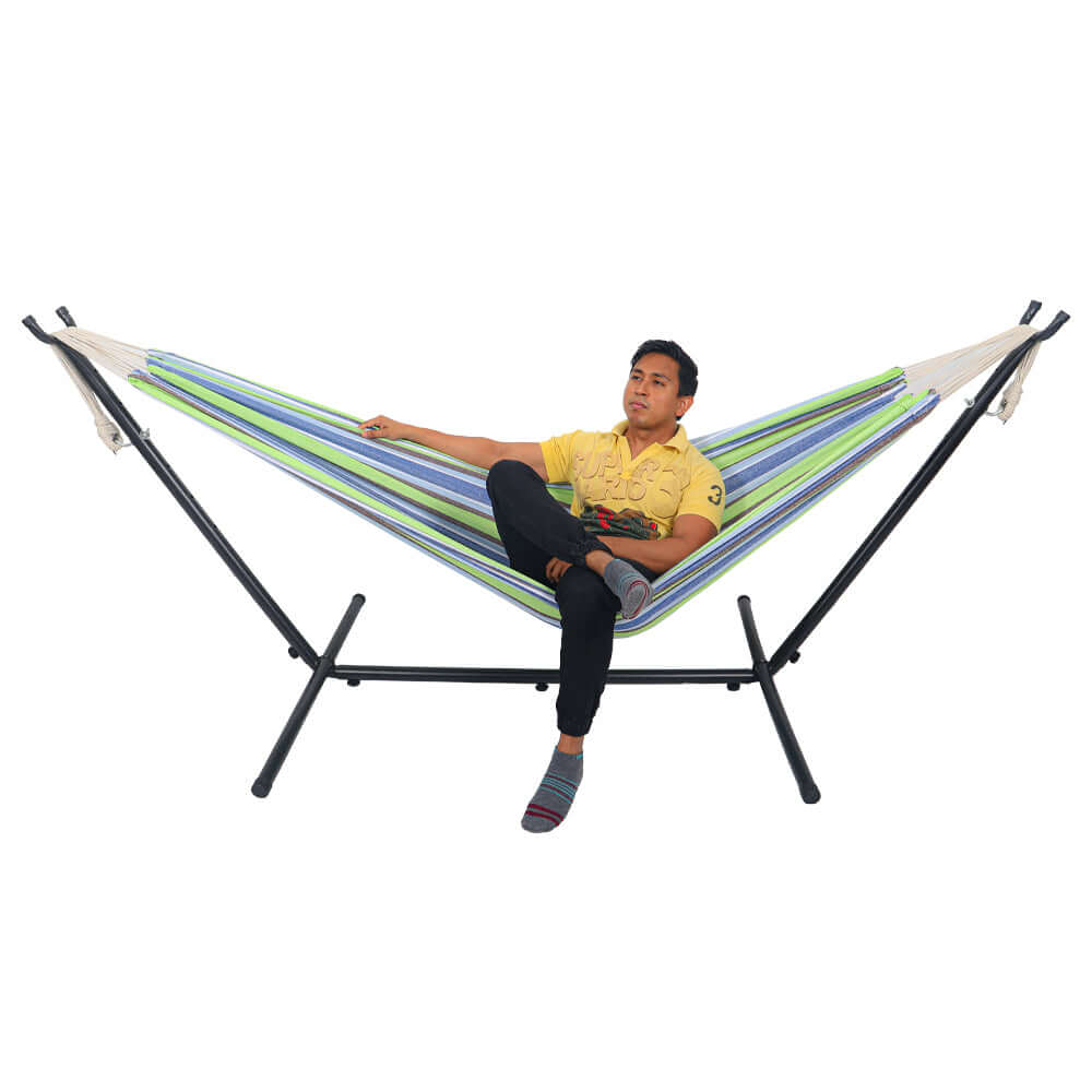 Standing Double Swinging Hammock with Sturdy Steel Frame