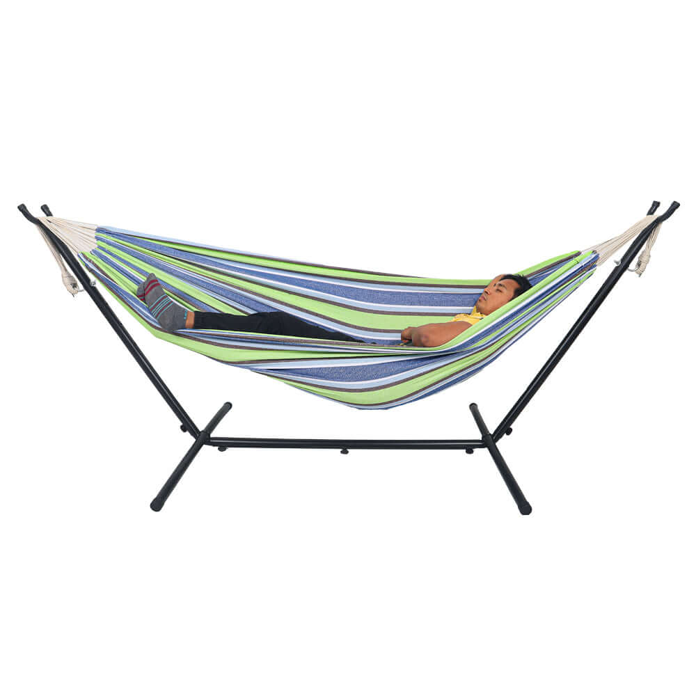 Standing Double Swinging Hammock with Sturdy Steel Frame
