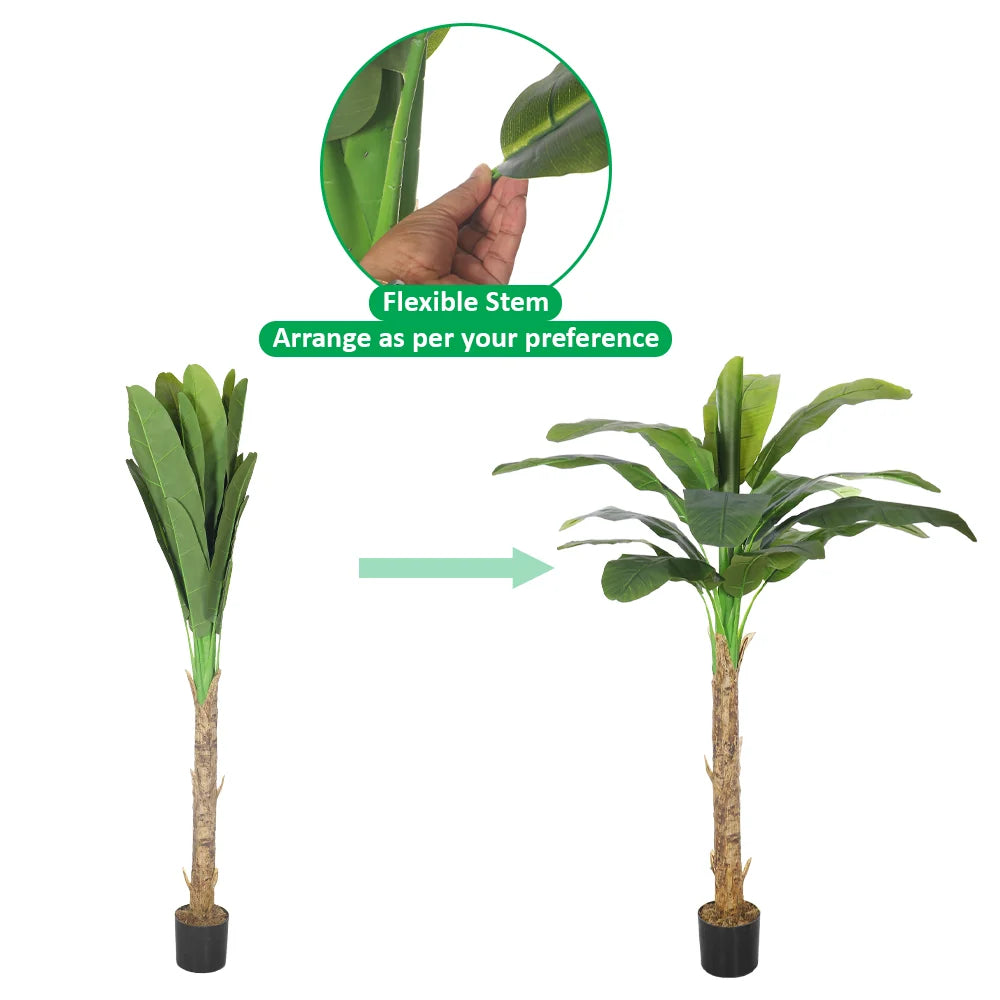 Artificial Banana Tree – Tall Realistic Faux Tropical Plant in Black Pot