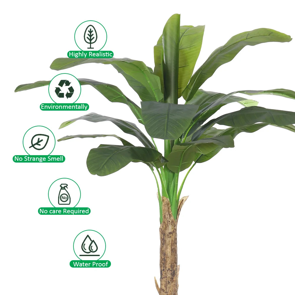 Artificial Banana Tree – Tall Realistic Faux Tropical Plant in Black Pot