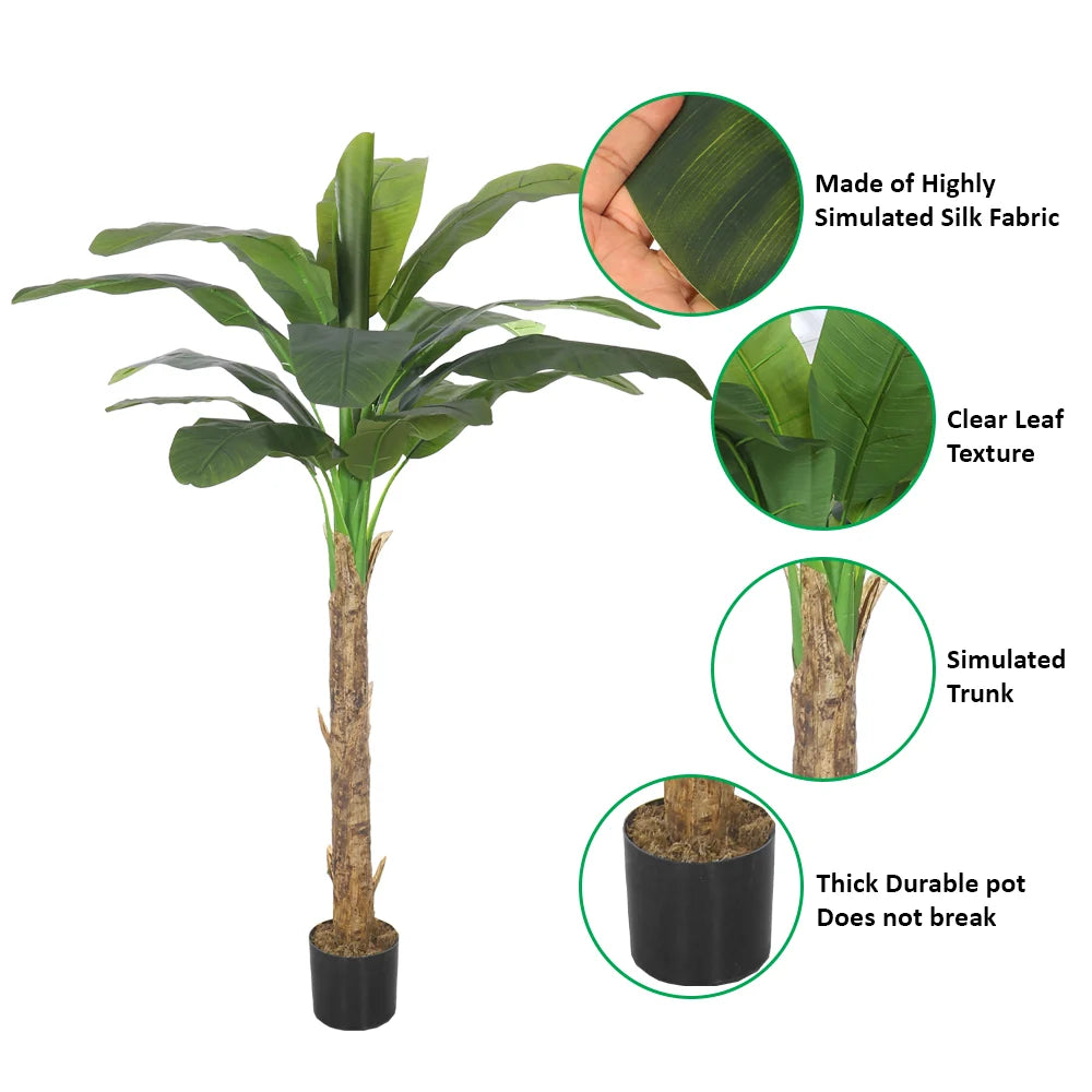 Artificial Banana Tree – Tall Realistic Faux Tropical Plant in Black Pot