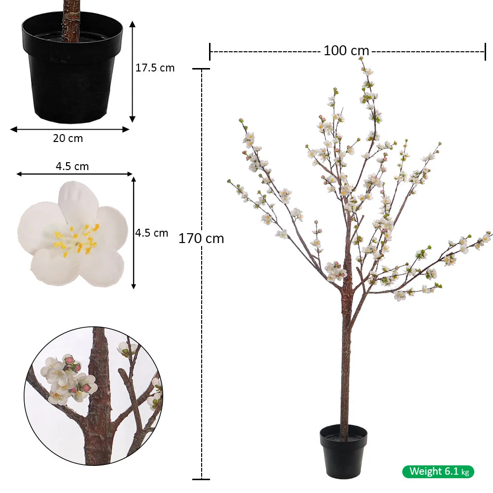 White Decorative Artificial Cherry Blossom Plant(with black nursery pot)
