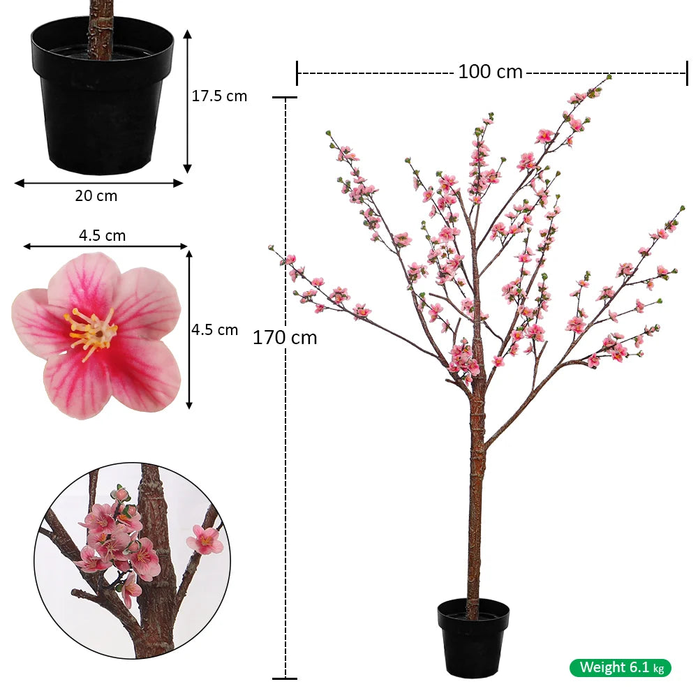 Pink Decorative Artificial Cherry Blossom Plant(with black nursery pot)