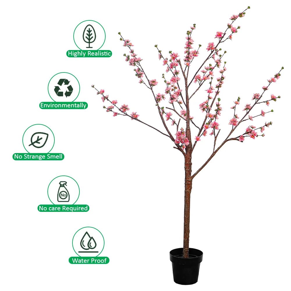 Pink Decorative Artificial Cherry Blossom Plant(with black nursery pot)