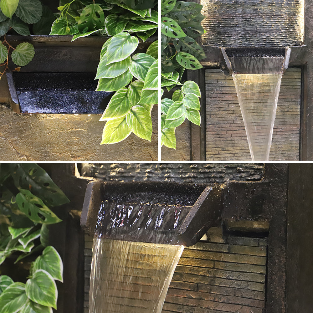 Modern Cascading Waterfall Fountain with Light and Pump