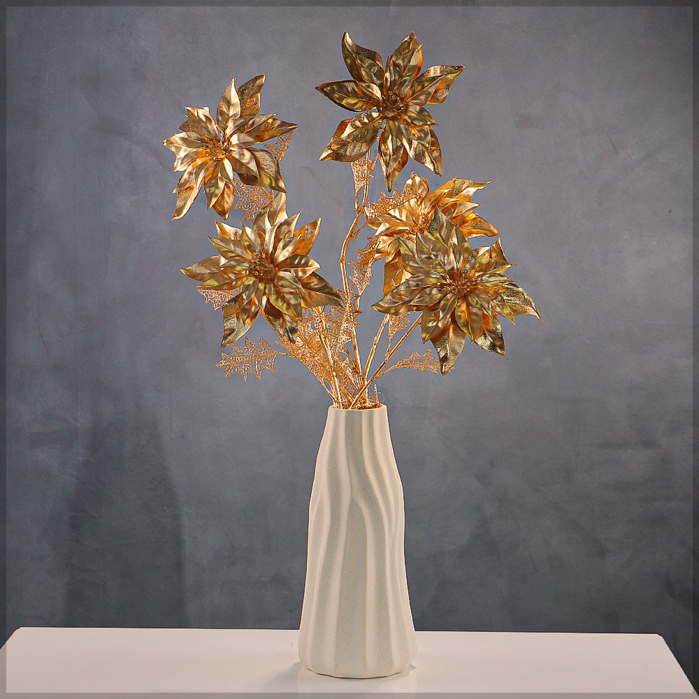 1 Piece Golden Poinsettia Flower for Christmas Decoration (Without Vase)