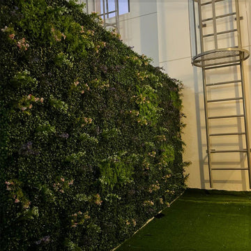 Lush Vertical Garden Wall with Floral Accents with Minimalist Outdoor Planter with Elegant Green Foliage for display purposes only (non-sale)