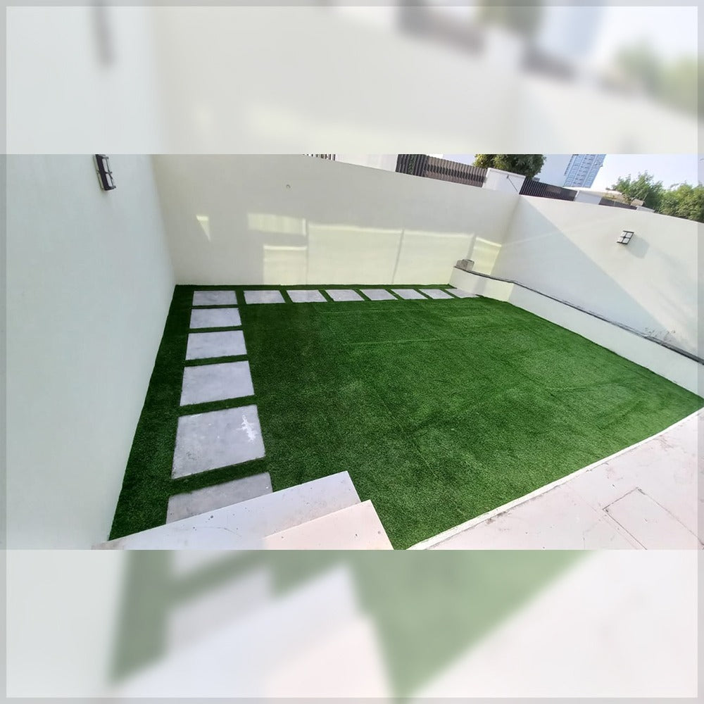 فناء خلفي عصري بسيط بمرج أخضر وارف للعرض فقط (غير معروض للبيع)