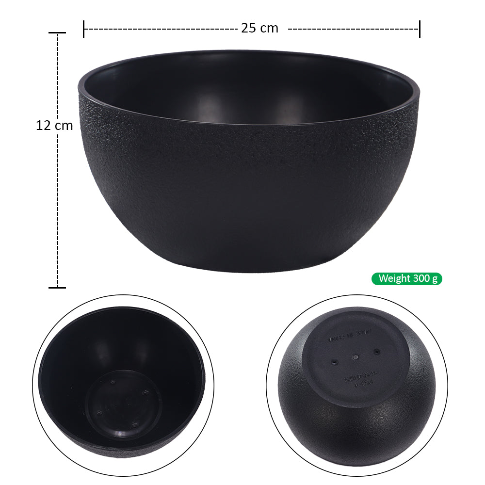 مزهرية بلاستيكية سوداء عصرية بشكل وعاء ذات ملمس مميز