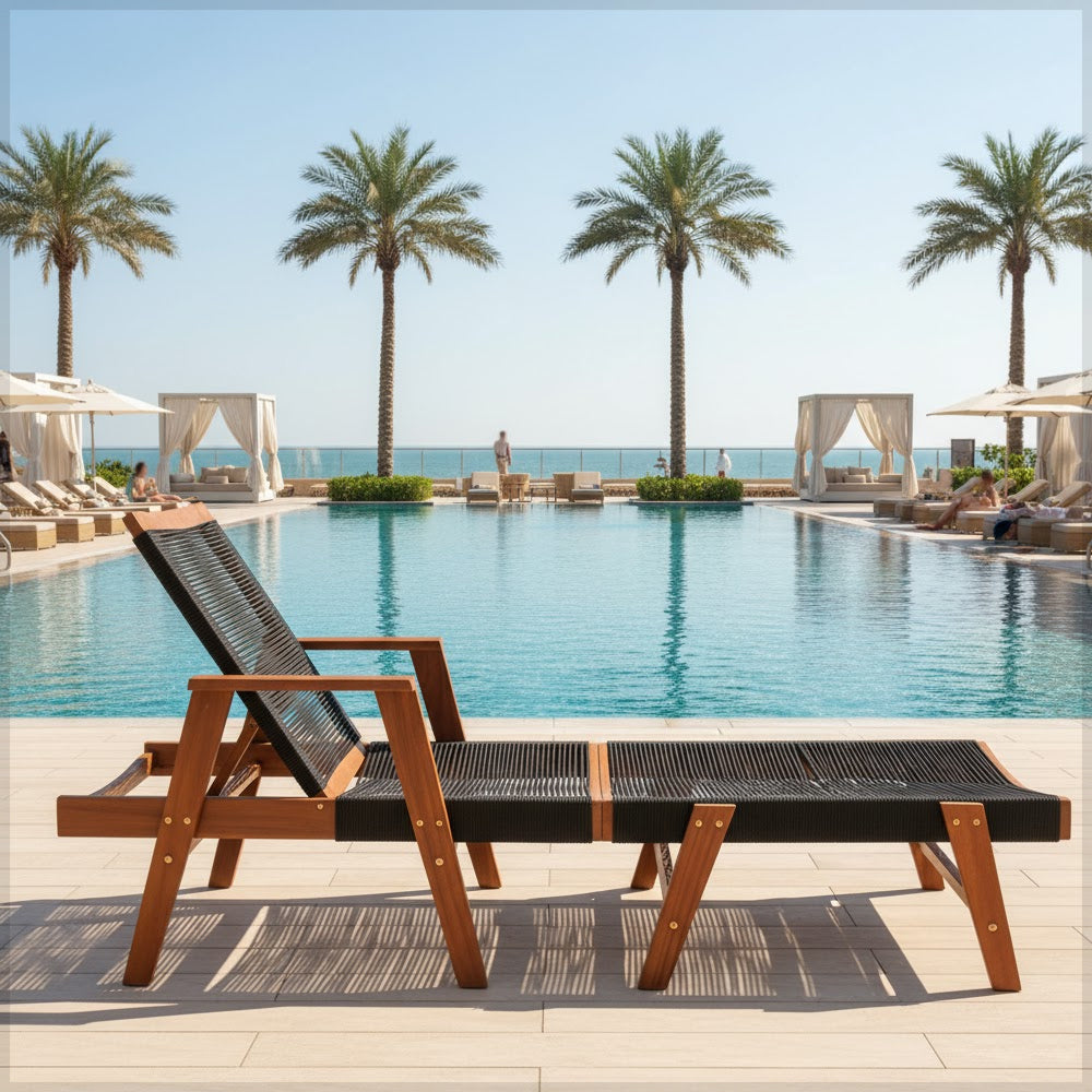 Classic Acacia Wood Outdoor Sun Lounger with Rope Design