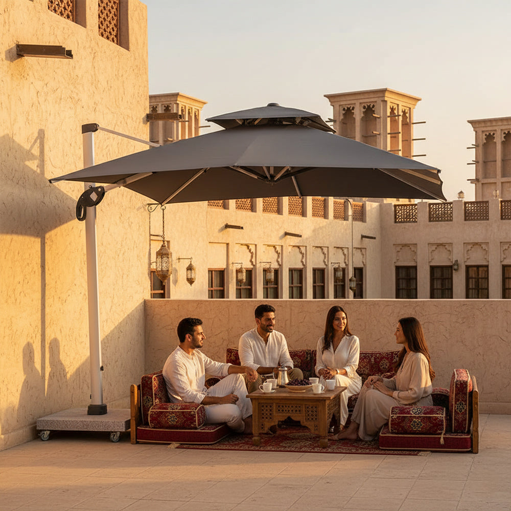 3m Cantilever Garden Parasol  with 120kg Marble Base with Assembly