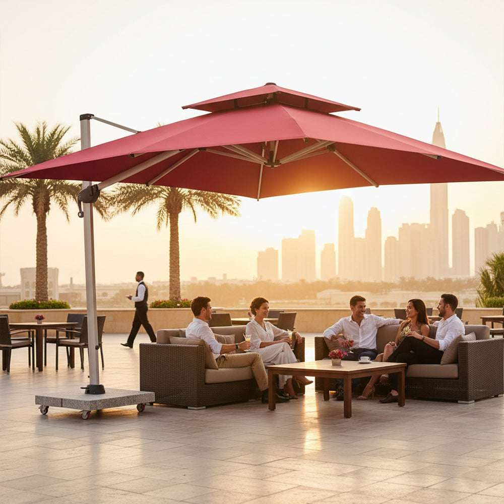 3m Cantilever Garden Parasol  with 120kg Marble Base with Assembly
