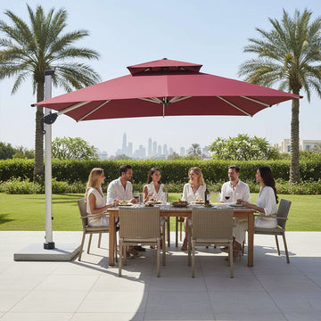 3m Cantilever Garden Parasol  with 120kg Marble Base with Assembly