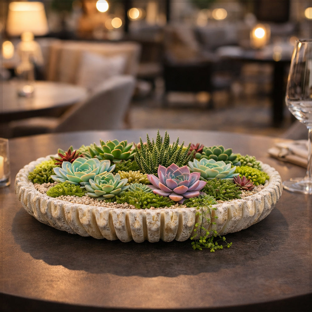 Rustic Fluted Decorative Cement Vase