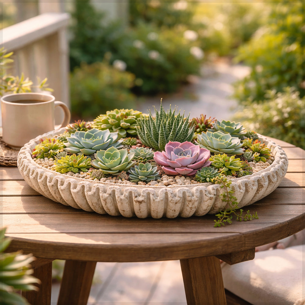 Rustic Fluted Decorative Cement Vase