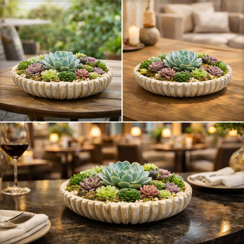 Rustic Fluted Decorative Cement Vase