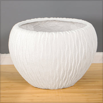Ribbed White Concrete Planter