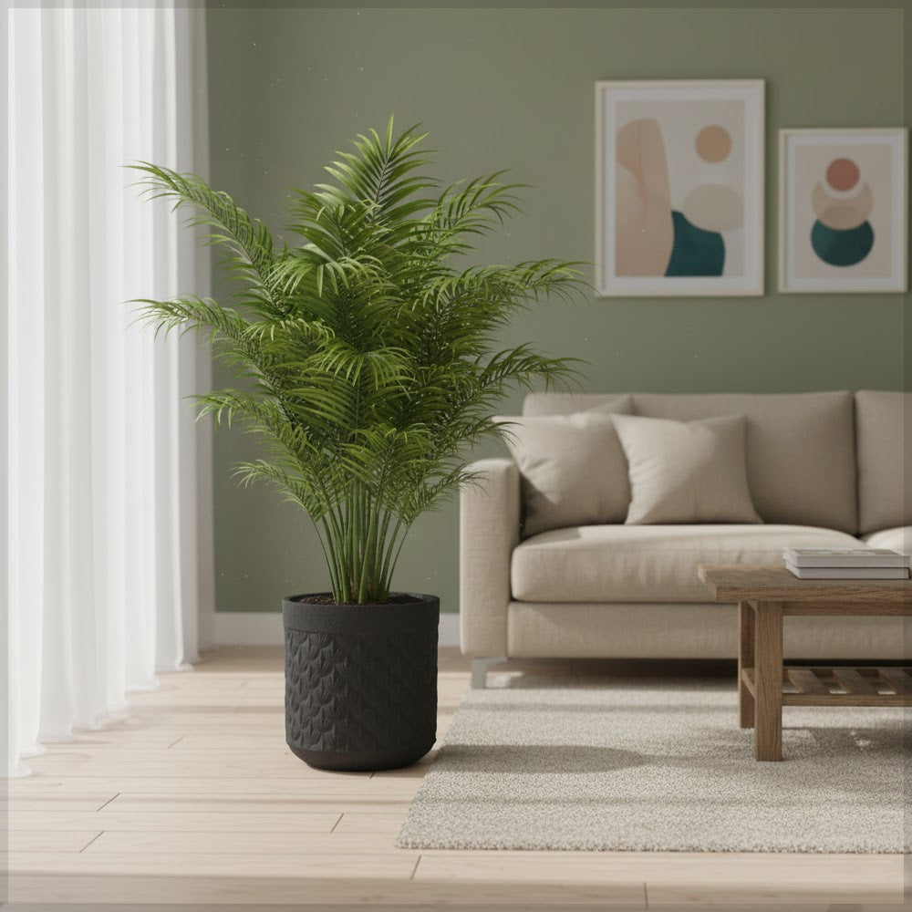 Black Textured Cylindrical Planter Pot