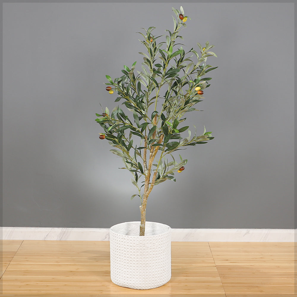 Textured White Cylindrical Decorative Basket