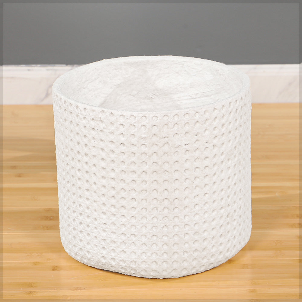 Textured White Cylindrical Decorative Basket
