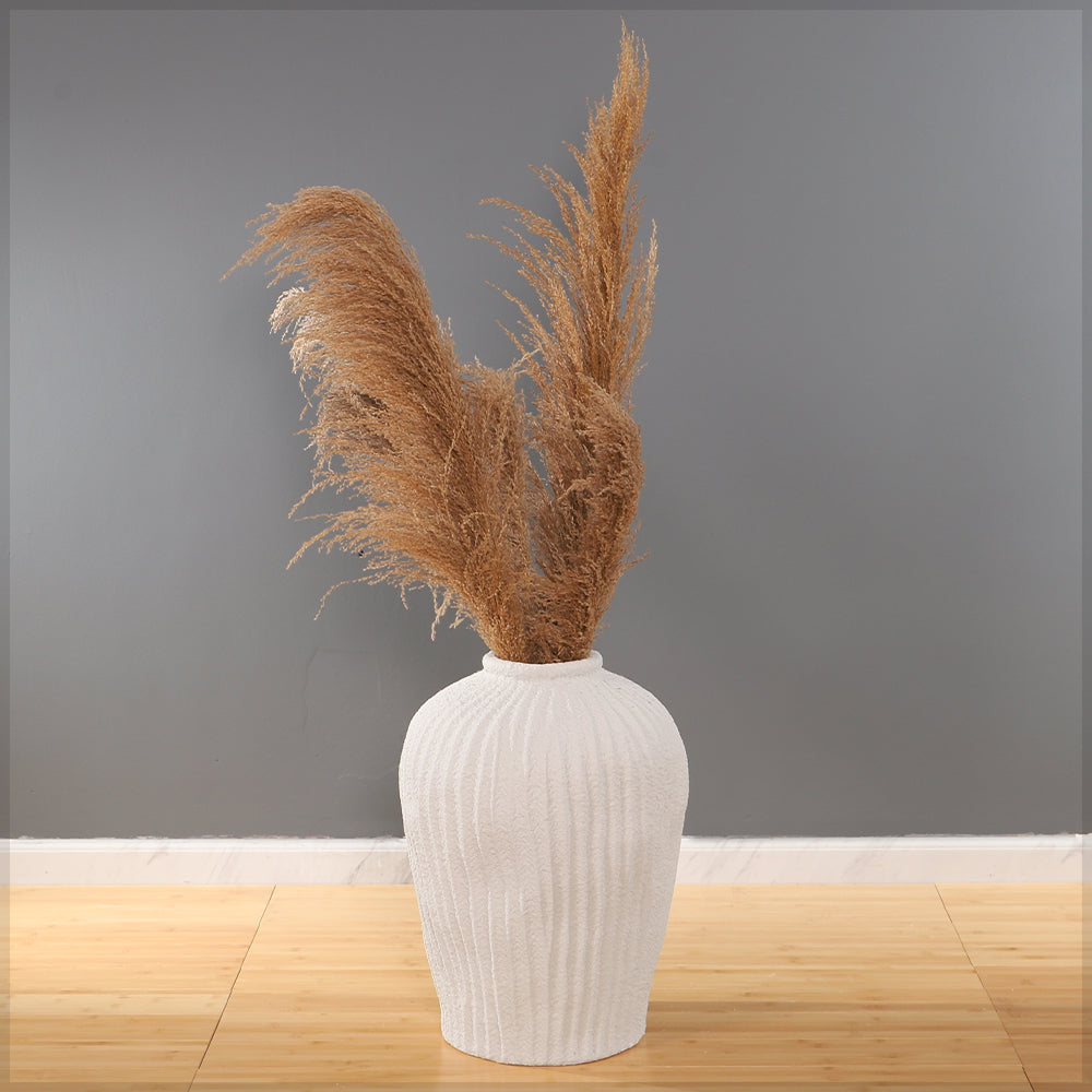 White Ribbed Concrete Vase