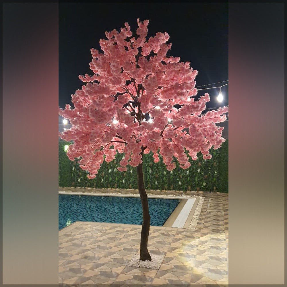 ديكور نباتات الفناء الخلفي بشجرة أزهار الكرز الشبيهة بالطبيعية بارتفاع 3.2 متر ونخلة بارتفاع 5 أمتار