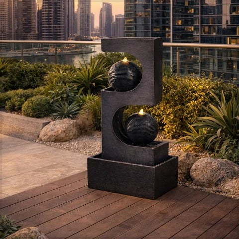 نافورة مياه من قطعة واحدة بطابقين بتصميم كروي عصري متراكم مع مضخة وإضاءة لديكور الحديقة (النافورة فقط)