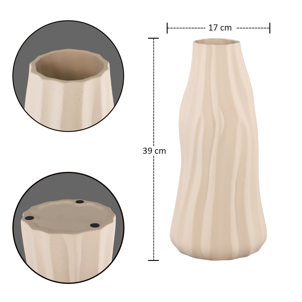 Edged Cream Ceramic Vase