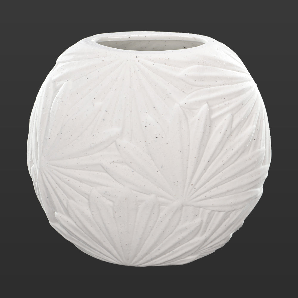 مزهرية خزفية مستديرة بتصميم أوراق النخيل (الأوراق غير مرفقة حالياً)